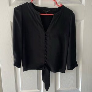 Express Tie & Button Front Satin Top
